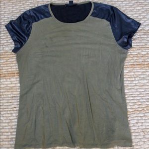 Green T-shirt with leather detail
